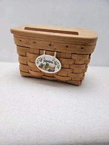 Longaberger handgewebte Rezeptkartenkorb Box mit Deckel & zum Binden - Bild 1 von 3