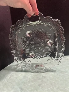 Cut Glass Crystal 10.5” Serving Dish Gibson Open Edge Handles Footed - Picture 1 of 11
