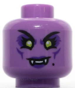 Lego Medium Lavender Head Female Lime Eyes Dark Purple Lips Fangs - Picture 1 of 2