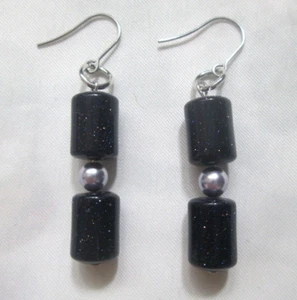 ~ Earrings made with Goldstone Gemstones & Swarovski Crystal Pearls ~ (23O7) ~ - Picture 1 of 2
