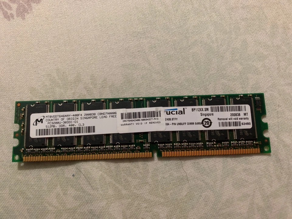 Crucial PC-3200 512 MB DIMM 400 MHz DDR Memory (CT6464Z40B) - Image 1 of 1