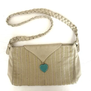 Emanual Ungaro Vintage Woven Beige suede bag with blue heart braided straps boho - Picture 1 of 12