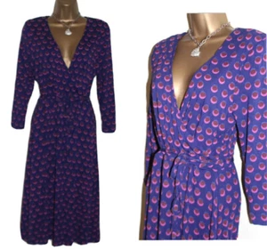 Fat Face Wrap Midi Dress 12 Purple Pink Polka Dot Spot 3/4 sleeve Tea Party - Picture 1 of 18