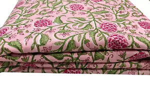 Indian Peach Floral Hand Block Fabric Dress-Making Cotton Curtain fabric 7 Yard - Picture 1 of 7