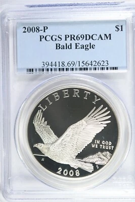 2008 P Bald Eagle Commemorative Silver Dollar Coin PR69DCAM PCGS - Image 1 of 2
