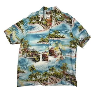 NEW Kalaheo Short Sleeve Hawaiian Shirt Men XL Blue Green Palm Tree Ocean - Picture 1 of 9