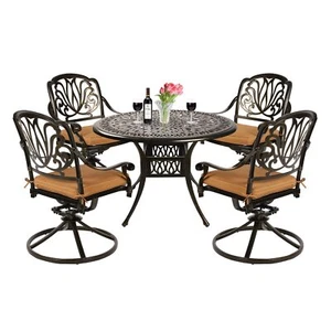 5-Piece Outdoor Patio Dining Set All-Weather Cast Aluminum Garden Swivel Set - Picture 1 of 56