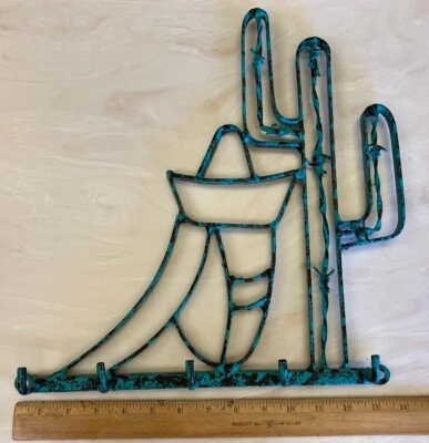 PESADO Suroeste Turquesa Cactus/Alambre de púas Hierro Porta llaves Organizador Colgar Pared Foto 1 de 4