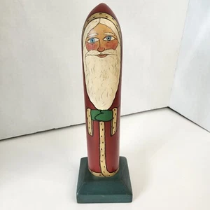 Arte popular madera pintado a mano Papá Noel firmado 10,75 x 3,5" - Imagen 1 de 11