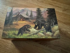 Vintage Cedar Wood Trinket Box Rocky Mountain Park Scene - Picture 1 of 7
