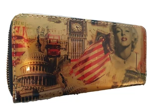 Vintage Look Geldbörse mit Reißverschluss Welcome to England London Big Ben Flagge USA - Bild 1 von 10