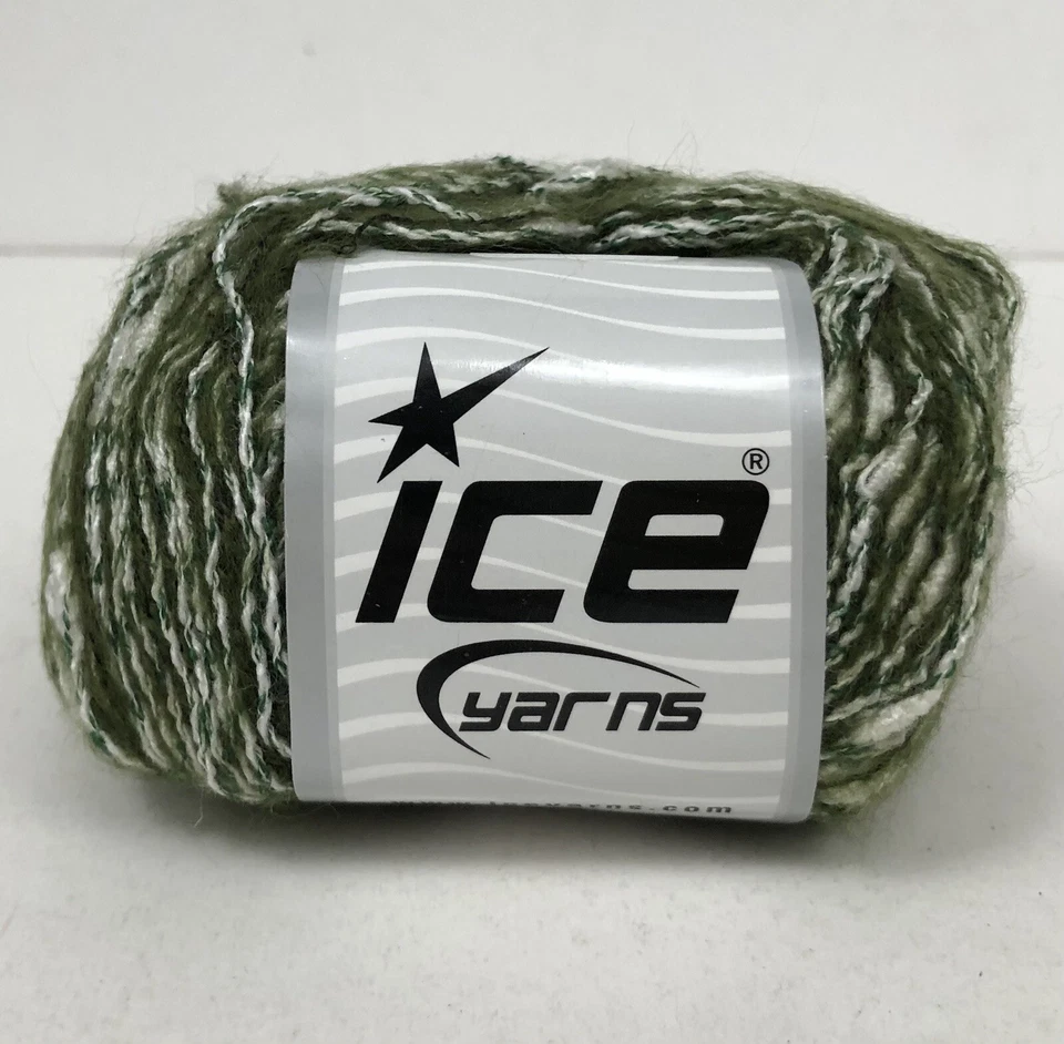 Lot of 8 New Balls Of Ice Yarns Shrimp Kid Mohair Green White #11627 Fine Sport - Image 1 of 4