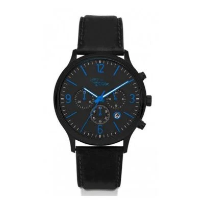 GOOIX Chrono Man Watch HUA-05917 PVD Black Steel and Black Leather Strap Foto 1 de 2