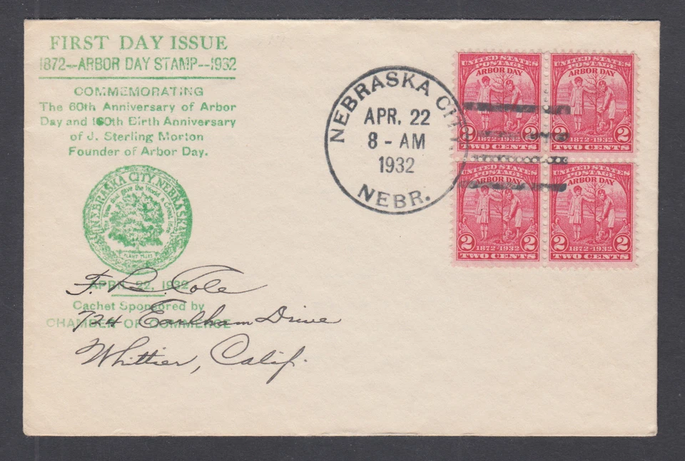 US Planty 717-18 FDC 1931 2c Arbor Day, Nebraska City Chamber of Commerce cachet - Image 1 of 1