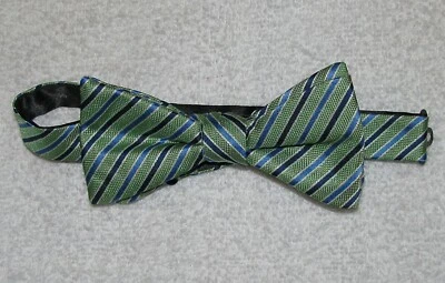 COUNTESS MARA Adjustable Bow Tie Polyester Green Striped 14 1/2”- 20” China *A26 - Image 1 of 4