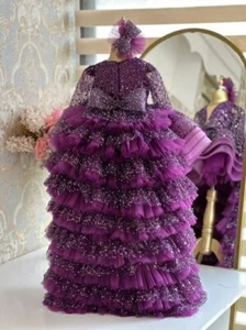 Puffy Glitter Hot Pink Princess Flower Girl Dress Party Pageant Tulle Prom Gown - Picture 1 of 15