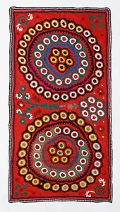 3.8x7.3 Ft Red Wall Decor, Silk Embroidered Wall Hanging, Needlework Table Cover - Picture 1 of 4