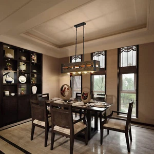 Farmhouse Chandelier Ceiling Light Fixture Kitchen Island Wood Pendant Lamp 60W - Picture 1 of 12
