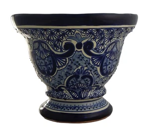 Mexican Ceramic Sunflowers Footed Planter Pot Garden Hand painted Talavera # 01 - Picture 1 of 1