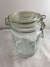 Ribbed Glass Jar Container With Seal and Wire Bale Closure 6" x 4". Vintage.