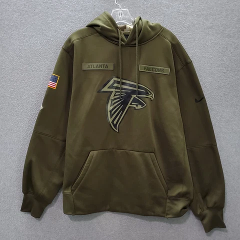 Atlanta Falcons Men Hoodie Large Olive Nike Swoosh USA Flag Team Logo READ Cover