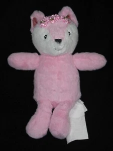 Manhattan Kids Pink Fox Plush Stuffed Lovey Toy Satin Flowers 12" - Picture 1 of 5