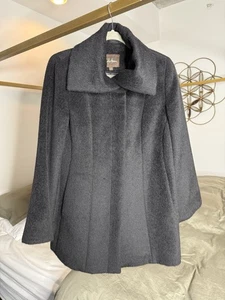 Cole Haan Alpaca Wool Pea Coat Womens 8 Black Trench Jacket MobWife Quiet Luxury - Picture 1 of 6