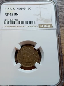 1909 S Indian 1c Certified NGC XF45 BN - Picture 1 of 5