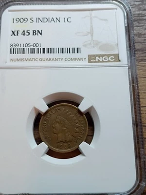 1909 S Indian 1c Certified NGC XF45 BN - Image 1 of 4