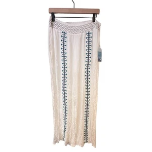 Goa Beachwear Japna White Crinkle Gauze| Boho Embroidered Wide Leg Pants | NWT - Picture 1 of 9