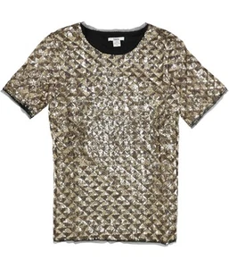 bar III Womens Sequined Embellished T-Shirt, Metallic, Small - Picture 1 of 2
