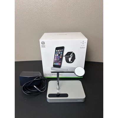 Belkin Charge Dock Apple Watch iPhone Silver Model F8J183 Charger Stand - Image 1 of 4