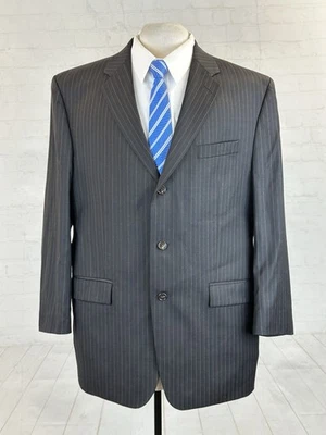 Traje de lana a rayas marrón oscuro Calvin Klein Canadá para hombre 44R 38X28 tres botones Foto 1 de 4