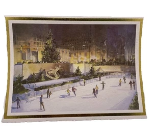 Tarjetas de Navidad Rockefeller Center de colección caja abierta de 18 pistas de hielo adornos dorados EE. UU. - Imagen 1 de 7
