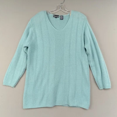 Suéter Wainscott para mujer M azul aguamarina lana de cordero angora vintage hombreras Foto 1 de 4