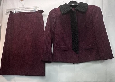 Vtg 1950s Barclay Furs Red Wool Persian Lamb Short Jacket and Pencil Skirt Suit - Image 1 of 4