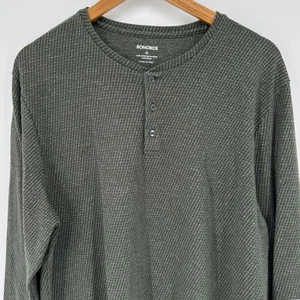 Camicia Henley Bonobos uomo XL verde manica lunga waffle maglia - Foto 1 di 4