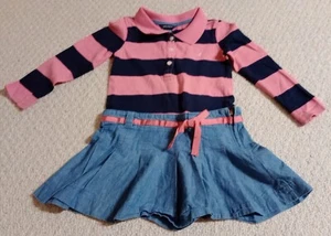 Nautica Girls Size 4 Multi-Color Striped 100% Cotton Long Sleeve Dress 23 - Picture 1 of 8