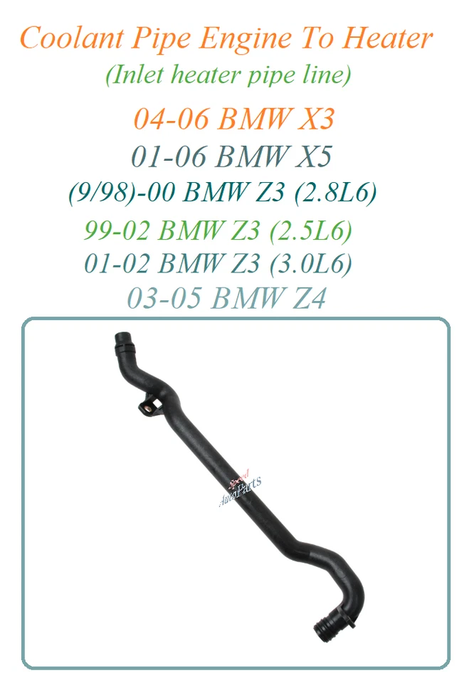 Tubo de refrigerante motor a calefacción apto 01-06 BMW X3 X5 99-02 Z3 03-05 Z4 entrada 0567 Foto 1 de 1