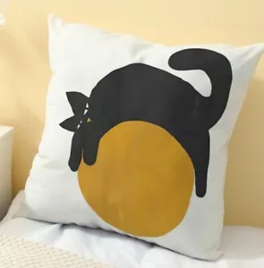 WHITE BLACK Yellow CAT CUSHION COVER 45cm X 45cm Room Decor - Picture 1 of 2