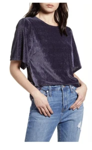 Neu mit Etikett Madewell Crinkle Samt Flatterärmel Top Gr. XXS Deep Navy - Bild 1 von 6