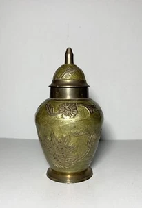 Vintage Messing Ingwerglas Bügel Topf Urne mit Blumen Lotus Gold emailliert selten - Bild 1 von 7