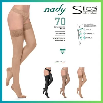 SILCA Autoreggenti calze a compressione graduata media 70 den collant per donna nere