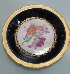 Talerz Talerz Miska Lindner Prawdziwy kobalt Kobalt Trawione złoto Ręcznie robione (D1) - Zdjęcie 1 z 3