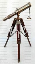 Nautical Antique Brass 10 Inch TELESCOPE With Wooden Tripod Stand Desk Decor