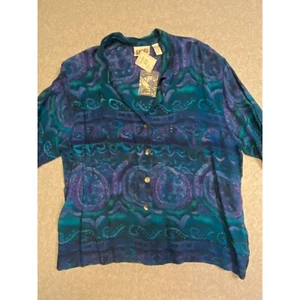 Chico’s Women’s Shirt Size Large Short Sleeve Button Down Embroidered - Picture 1 of 8