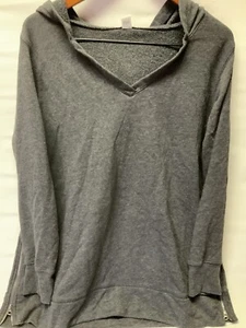 Old Navy Women's Large Lightweight Gray Hoodie Long Sleeve Stretchy Sheer Vneck - Picture 1 of 3