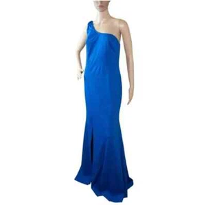 GSW One-Shoulder-Maxikleid Damen groß blau vorne Saum Schlitz formell Abend neu ohne Etikett - Bild 1 von 10