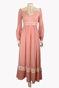 Gunne Sax Salmon & Lace Maxi Dress, Cottagecore Prairie Dress S - Picture 1 of 12