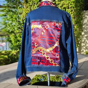 Neu handgefertigte Denimjacke Designer Seidenschal für Damen - Bild 1 von 8